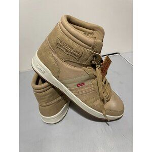 Levis Mens High-Top Sneakers Size 10 Beige Canvas Lace-Up Casual Shoes